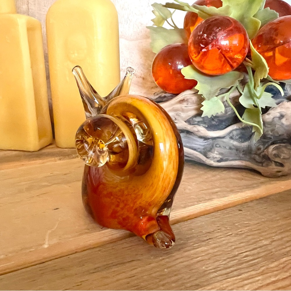 Vintage Italian Amber And Ombre Solid Glass Snail π. Figurine Paperweight - Picture 6 of 6
